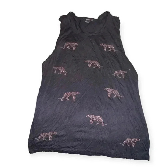 Forever 21 Tops - Forever 21 Black Sleeveless Tank  Embellished Cheetah Leopard Animal